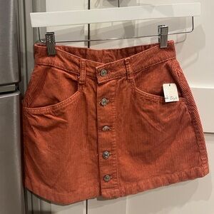 Rust Corduroy Button-Front Skirt